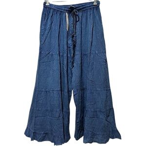 Cute Options BOHO Tiered Ruffle Pants Navy Blue Medium / Large
